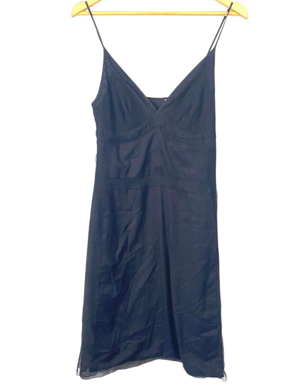 STEFANEL Black 100% Silk V-Neck Spaghetti Strap Slip Dress - Size 6